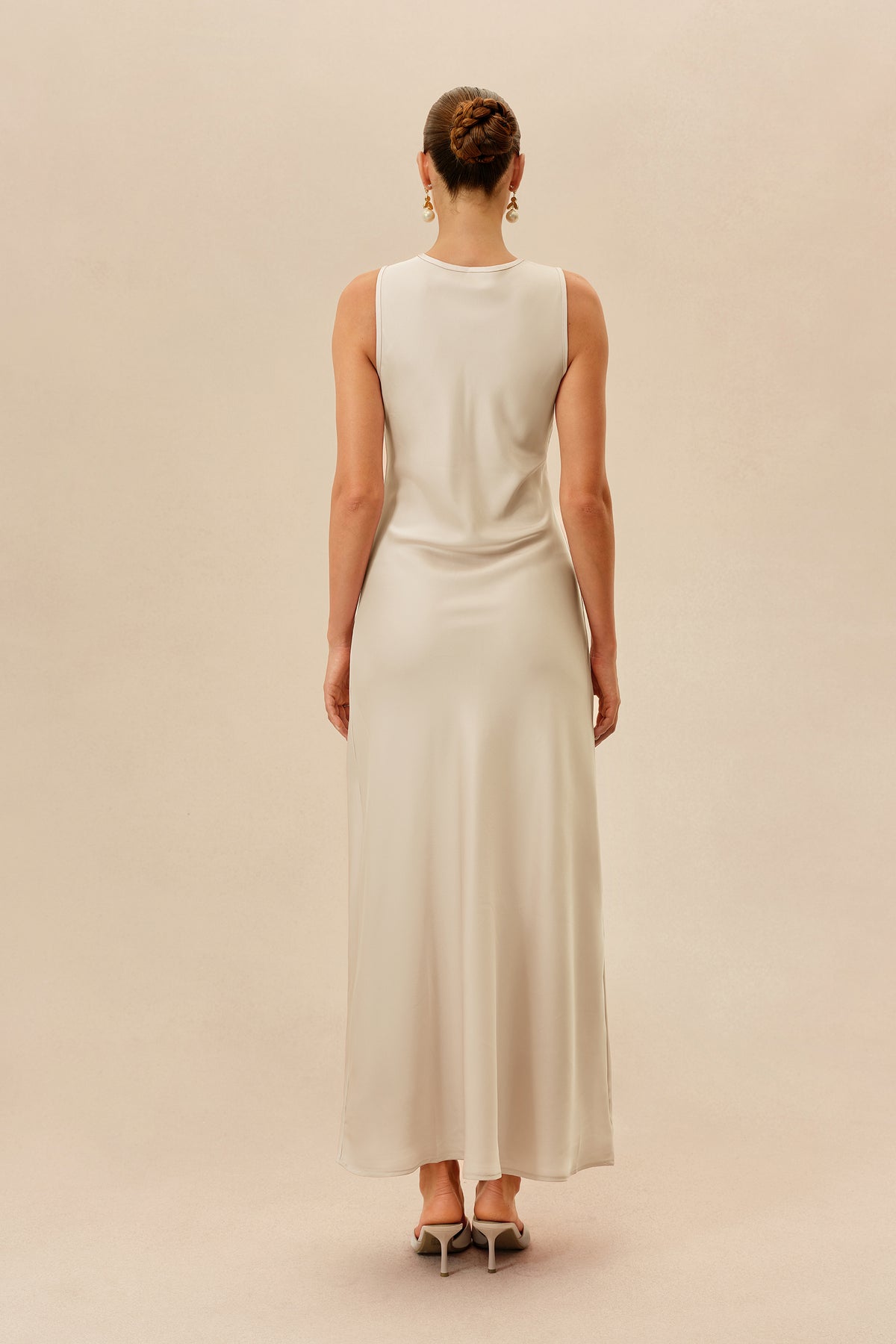 Beige Maxi Dress With Embellished Lace Cape Overlay - 4