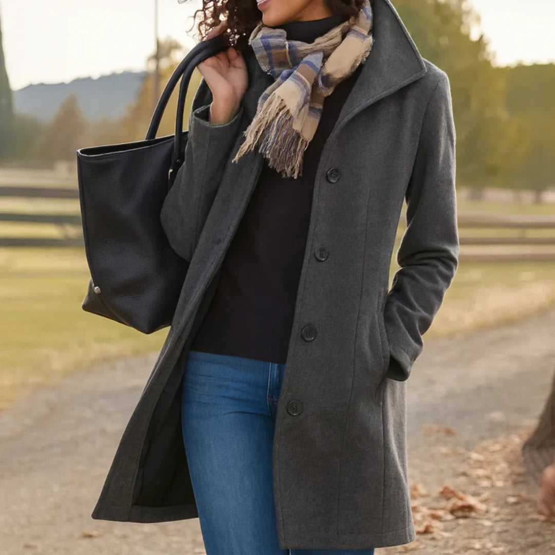 Wool blend pea coat with notched collar - view 4