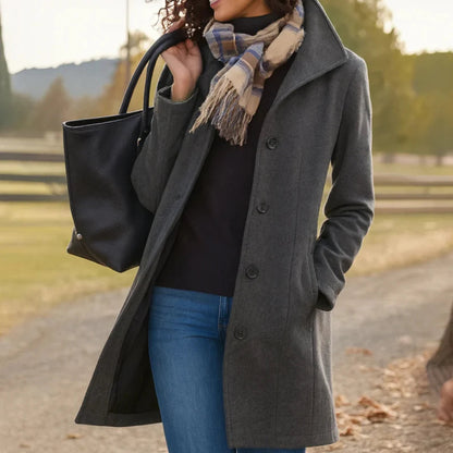 Wool blend pea coat with notched collar - view 4