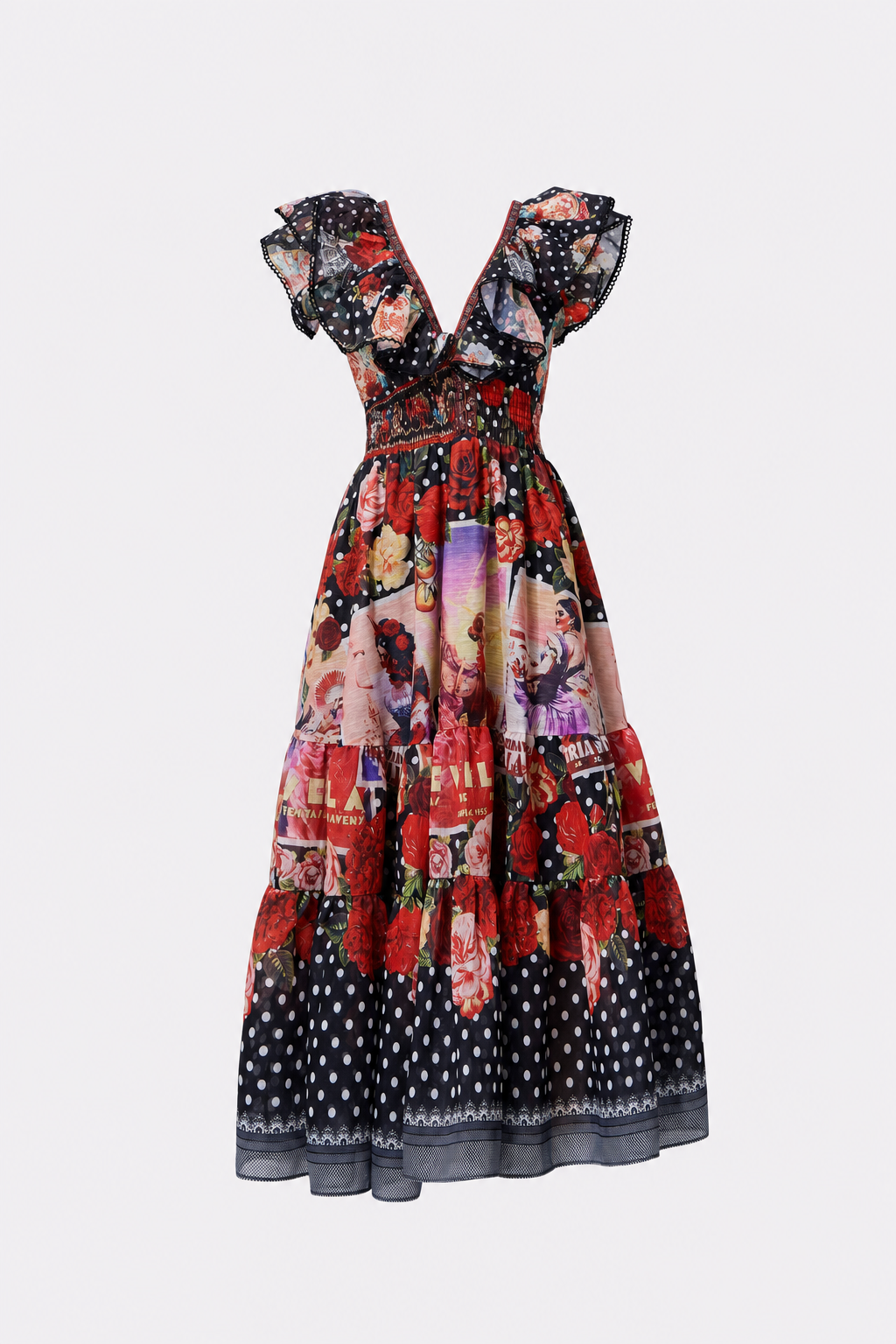 Floral Print Maxi Dress With Flutter Sleeves - 1