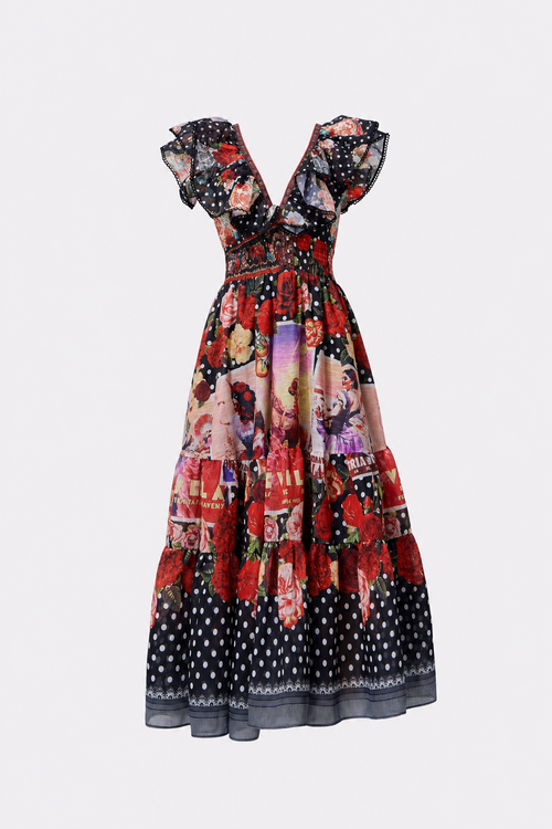 Red Floral Maxi Dress with Flutter Sleeves