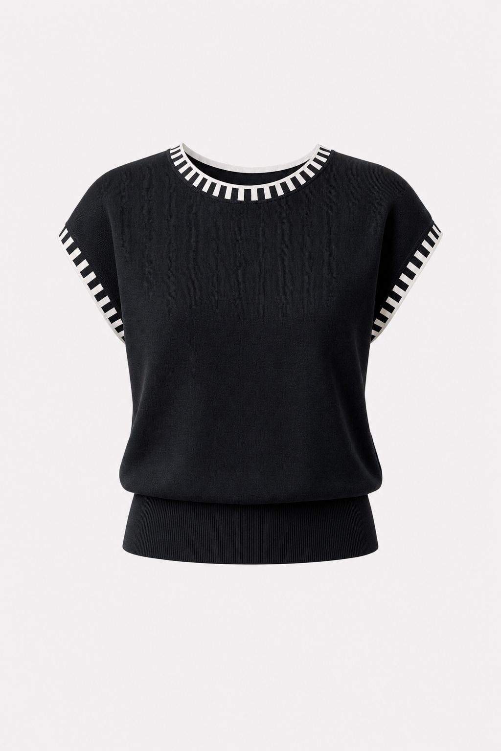 Contrast Trim Cap Sleeve Knit Top - view 6