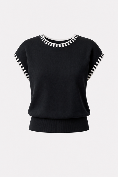Contrast Trim Cap Sleeve Knit Top - view 6