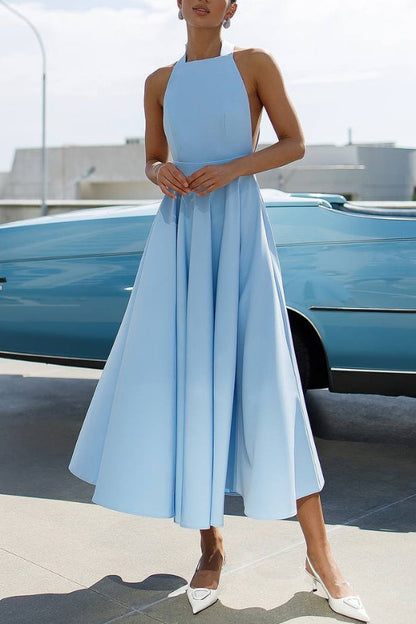 Halter Neck Midi Dress with Bow-Tie Waist - view 4