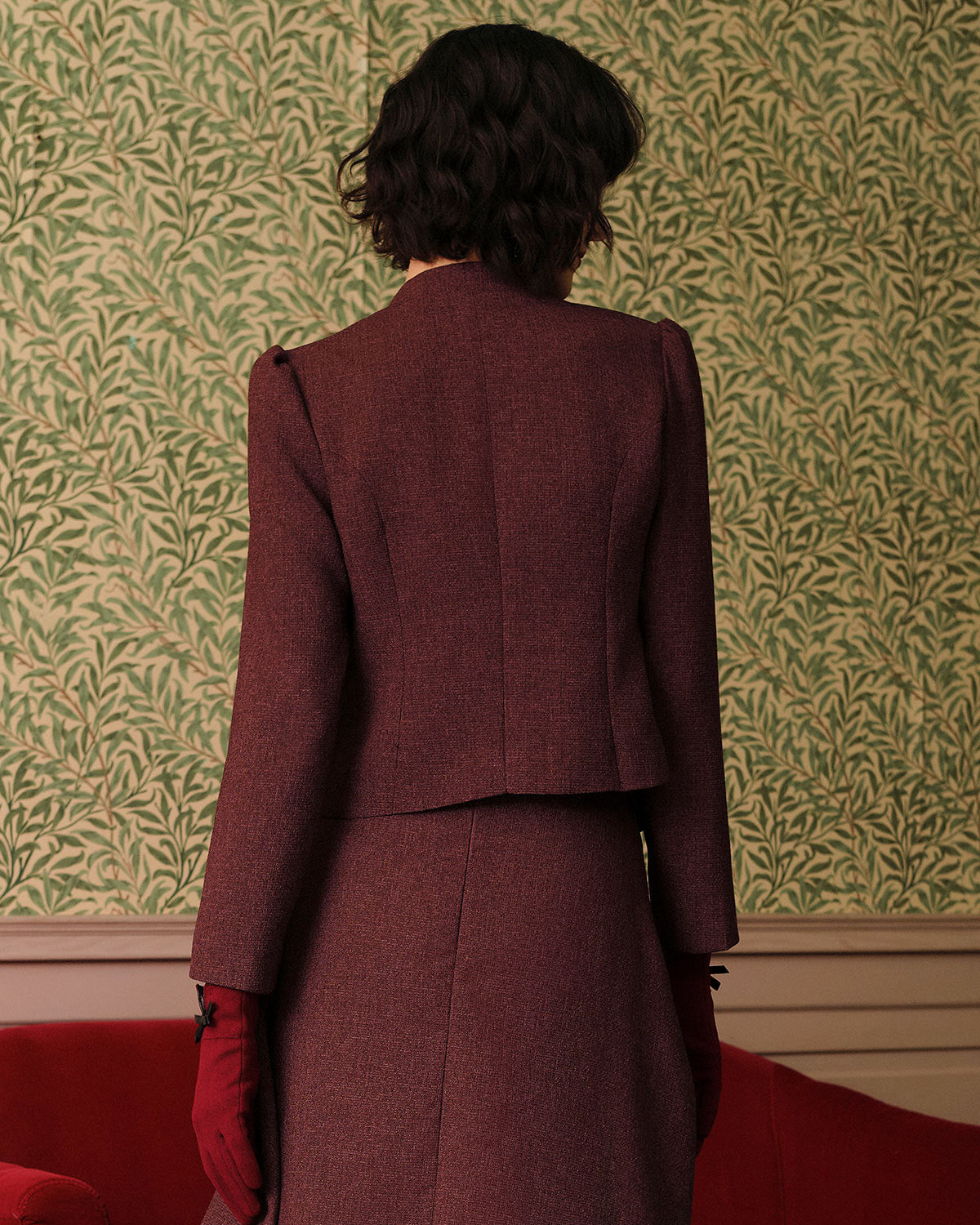 Women's Tweed Blazer With Puff Sleeves - Slim Fit - 3