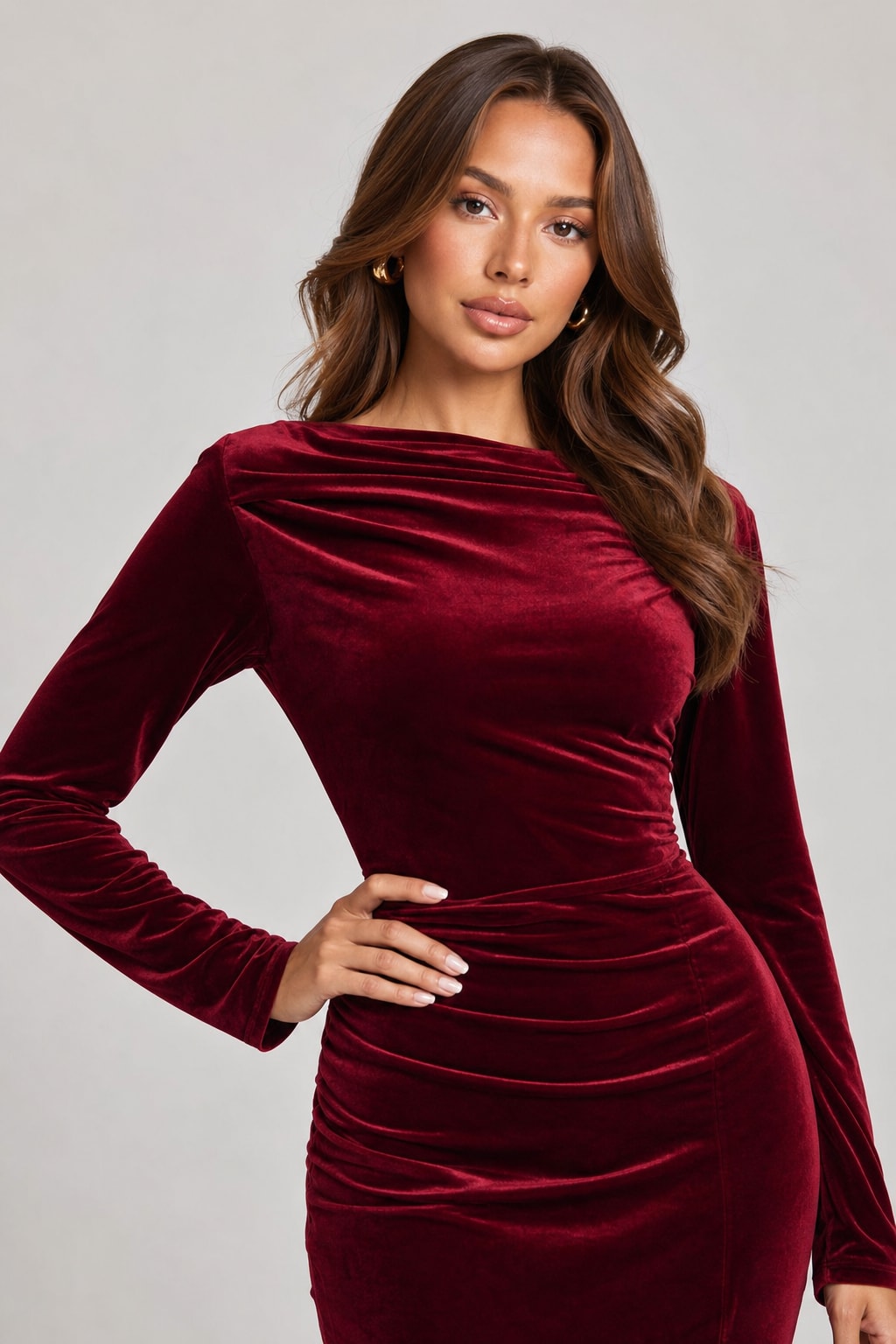 Velvet Maxi Dress With Front Slit - 4