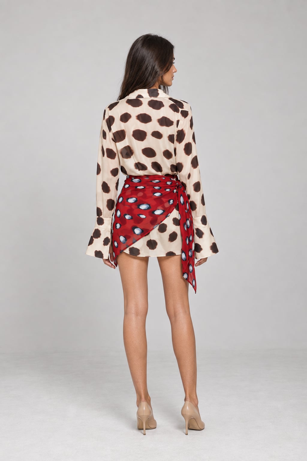 Short Chemise Dress with Animal Print and Scarf - 5