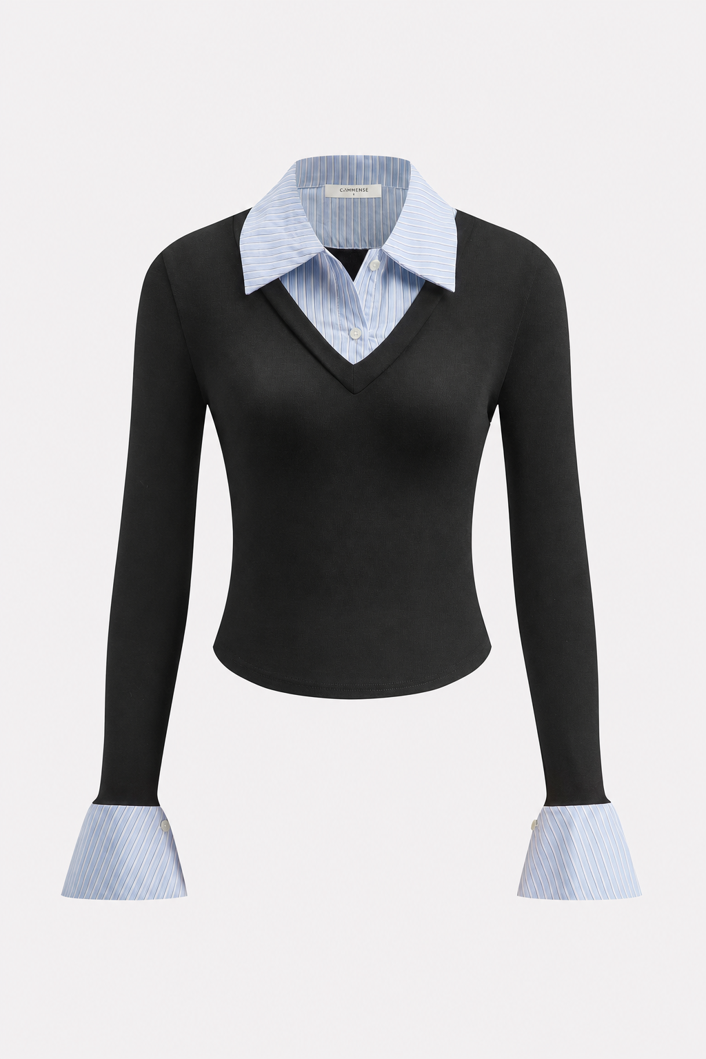 Ribbed knit long sleeve polo shirt