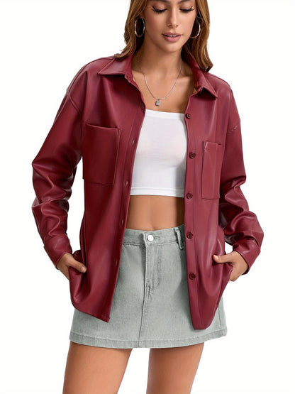 Oversized Faux Leather Button-Front Jacket - view 6