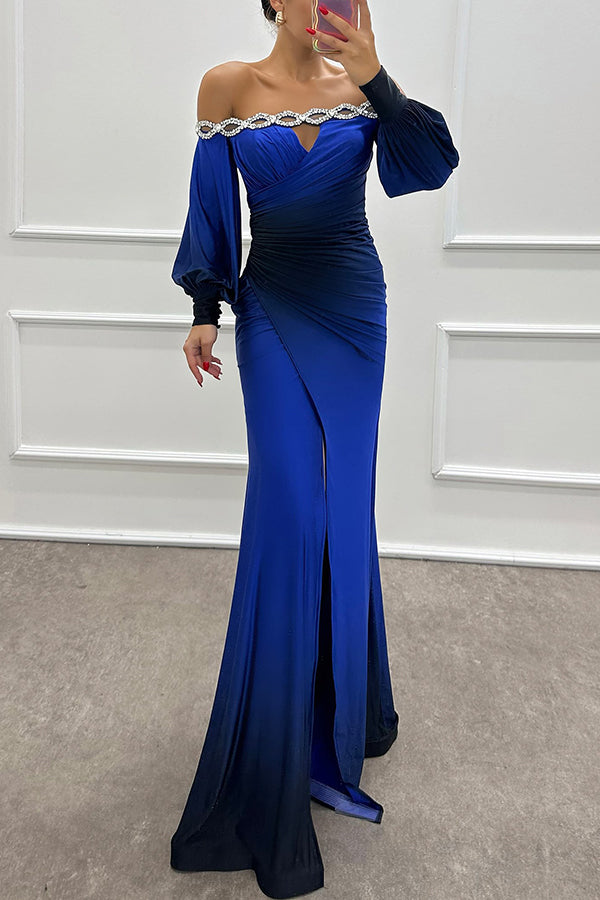Off-Shoulder Maxi Gown With Lantern Sleeves - view 8