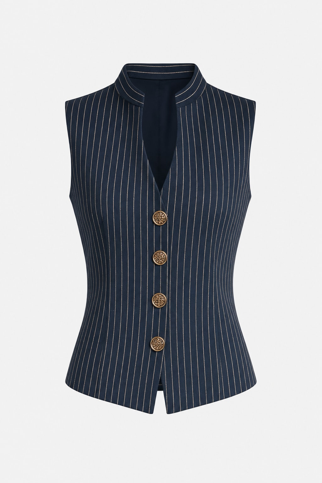 Blue Striped Henley Tank with Vintage Buttons - 1