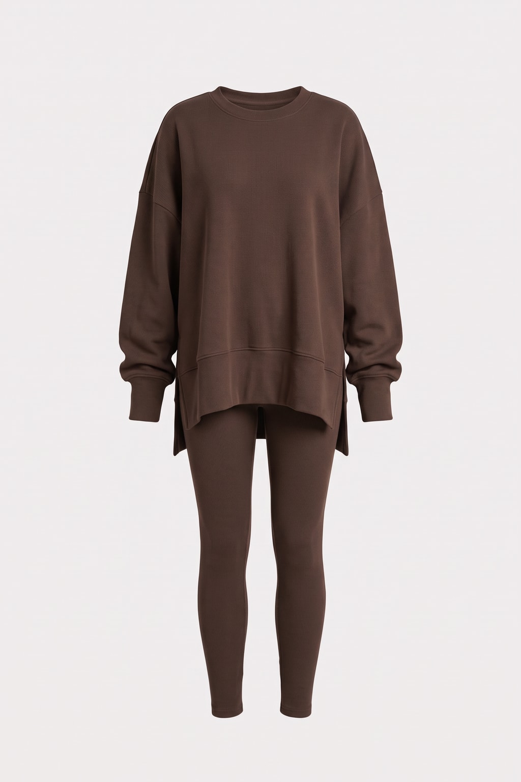 Brushed Fleece Side-Slit Sweatshirt And Leggings Set - 1