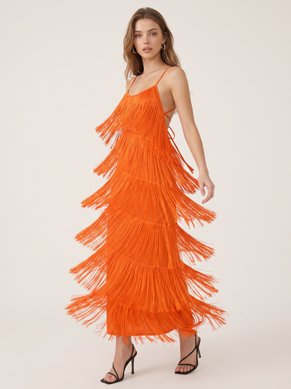 Tiered Tassel Tie-Back Maxi Dress - view 7