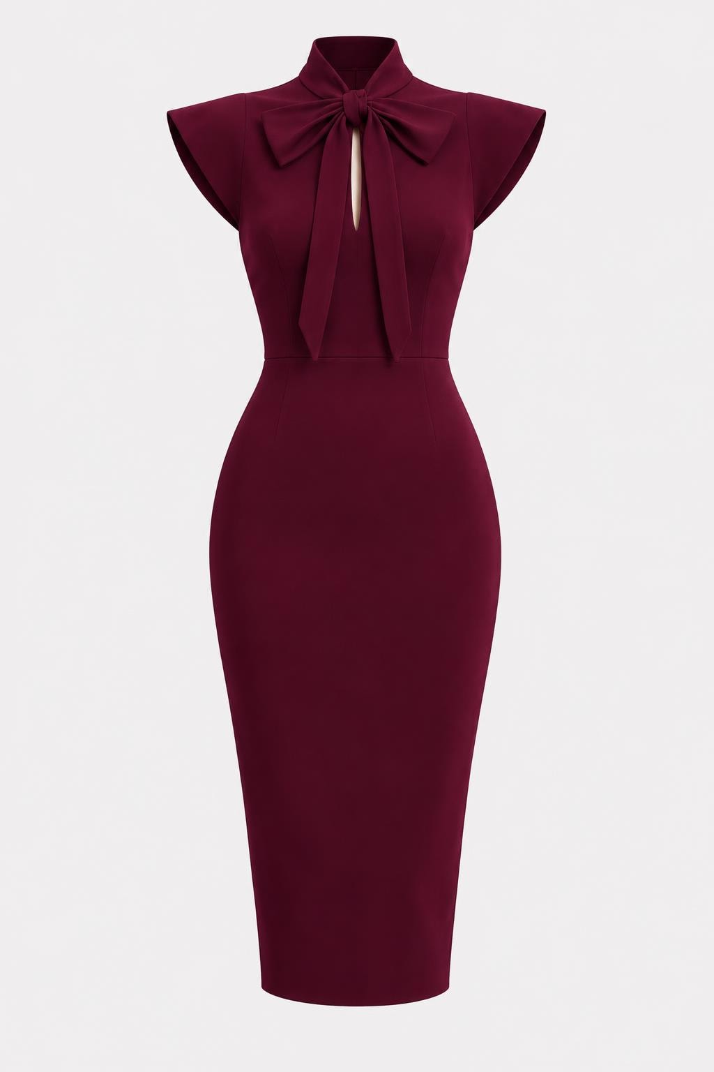 Lightweight Bow Tie Midi Dress With Flutter Sleeves - 1