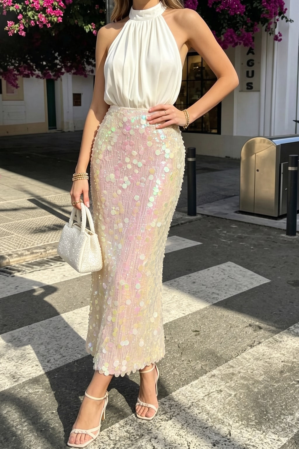 Polyester Sequin Skirt With Slim Long Cut - 3