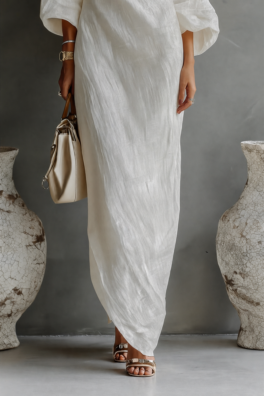 One-Shoulder Linen Blend Maxi Dress - view 8