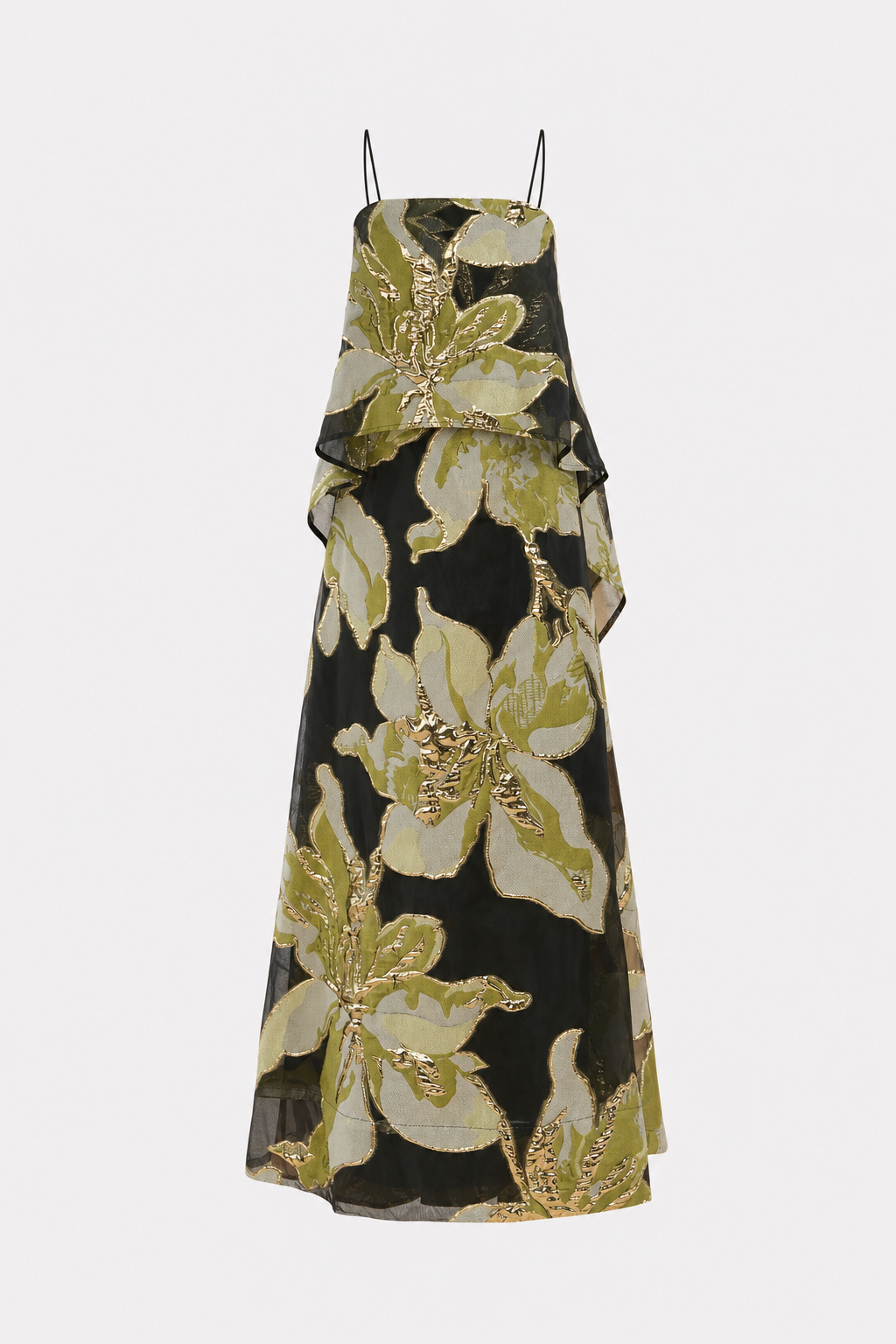 Floral Jacquard Mesh Maxi Dress, Strappy