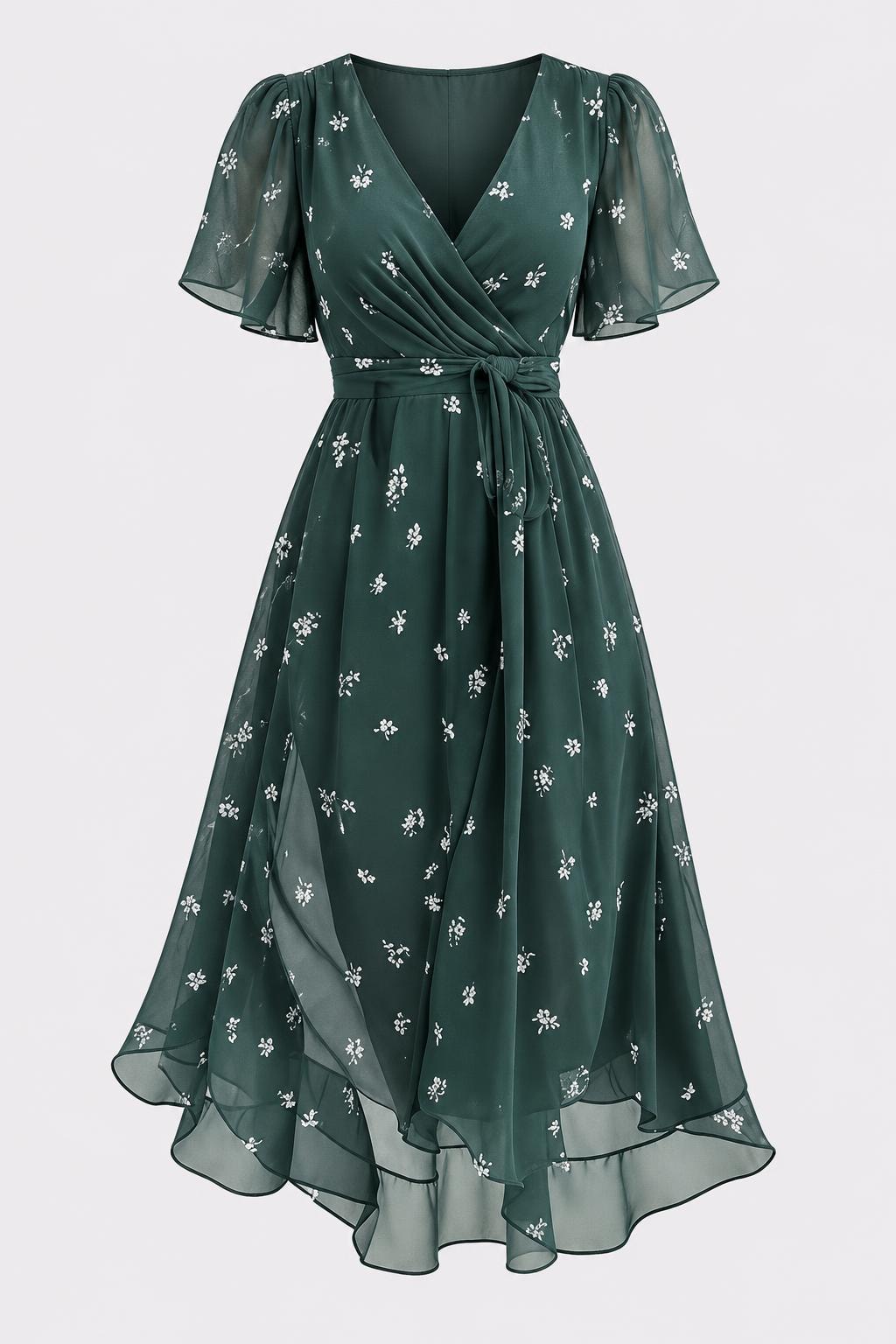 Chiffon Midi Dress With Wrap Front - 1