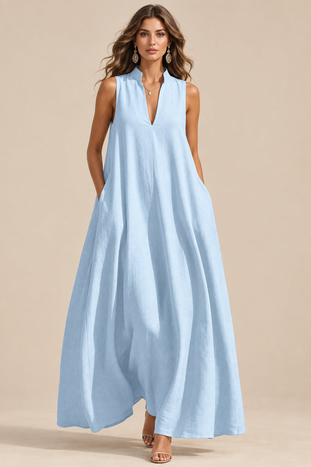 Polyester Maxi Dress With Split Neck - 6