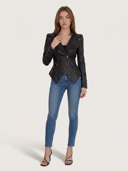 Black Studded Faux Leather Moto Jacket - view 3