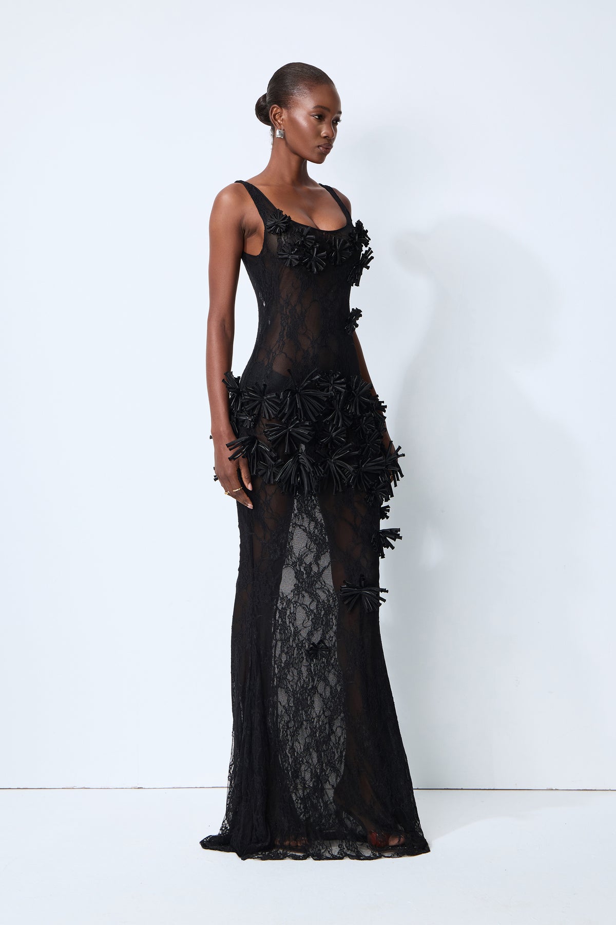 Floral Applique Lace Mermaid Gown - view 5