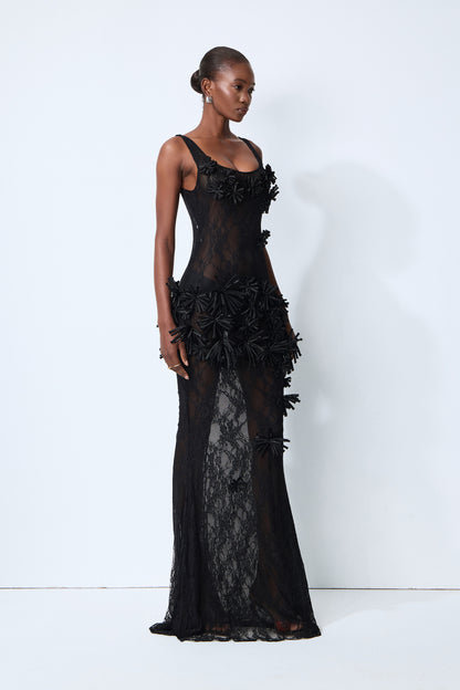 Floral Applique Lace Mermaid Gown - view 5