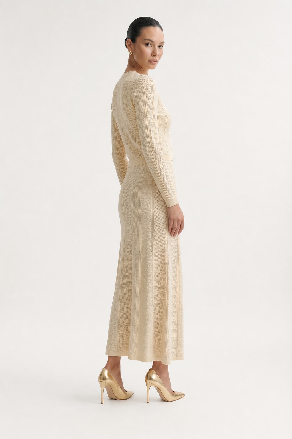 Viscose Blend Knit Cardigan And Skirt Set - 3