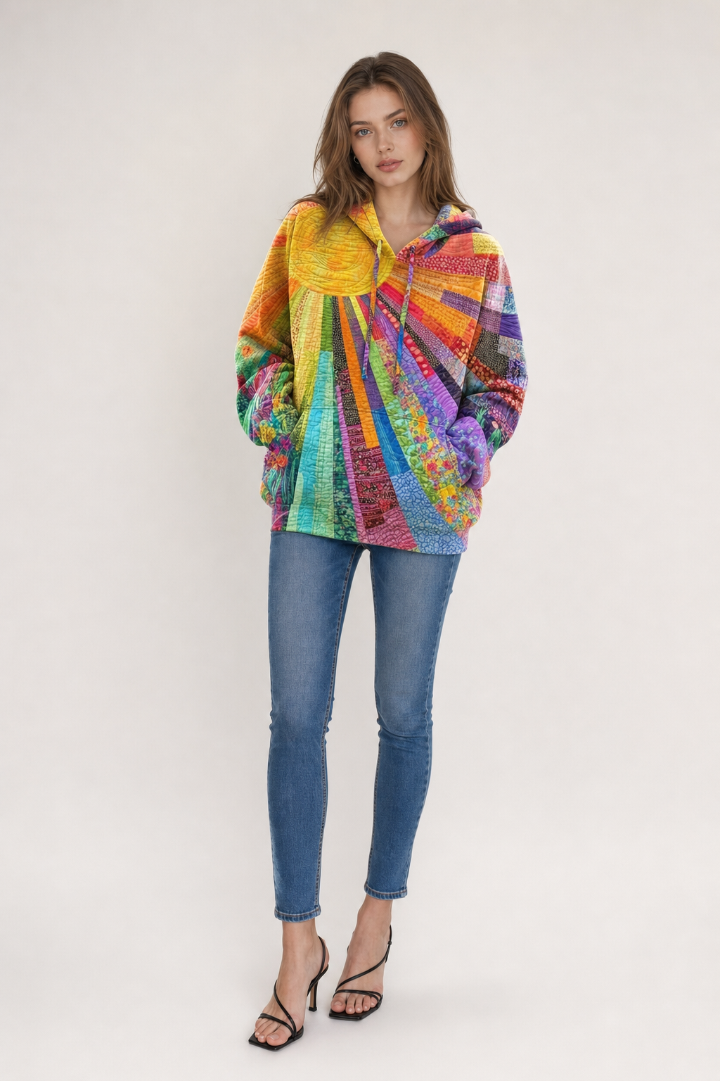 Multicolor Patchwork Bohemian Cozy Hoodie - 4