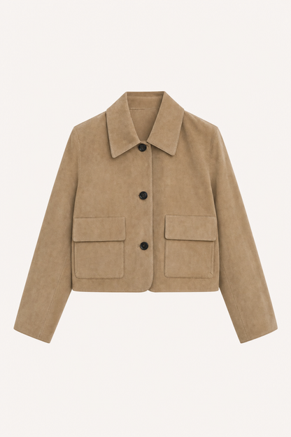 Beige short suede jacket