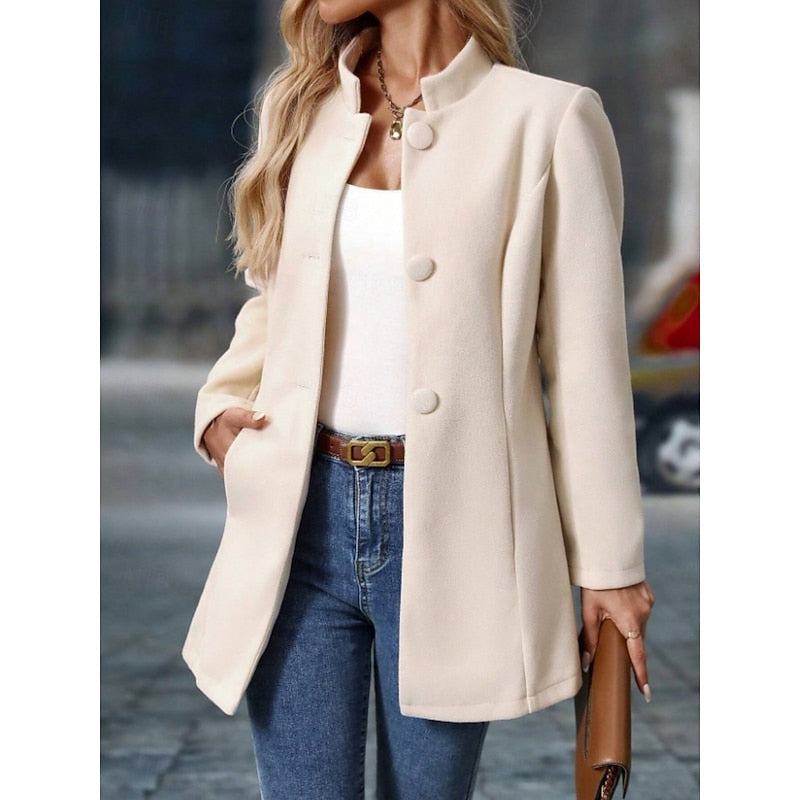 Stand collar coat with pockets - view 3