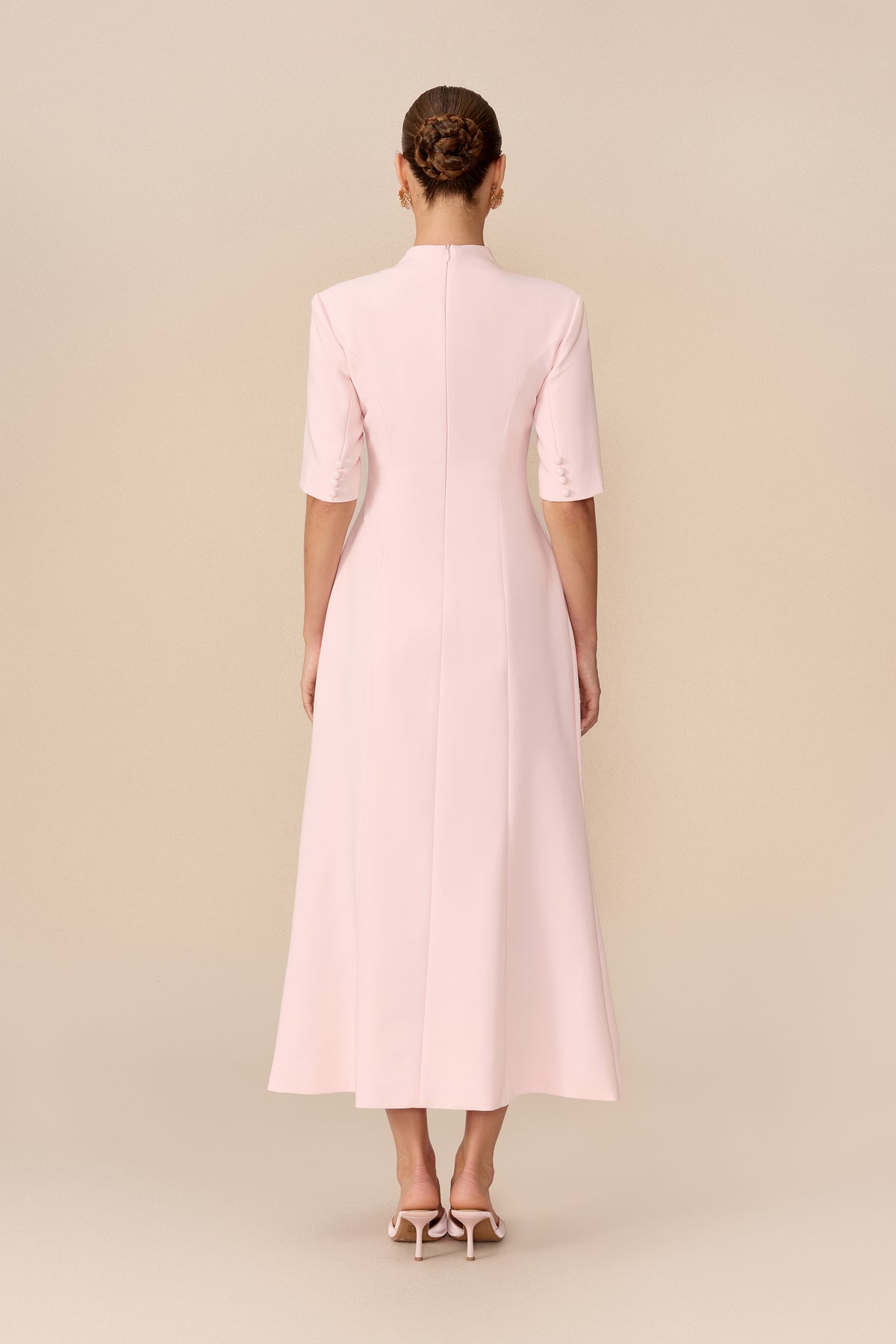 Terylene Stand Collar Maxi Dress With Front Slit - 4