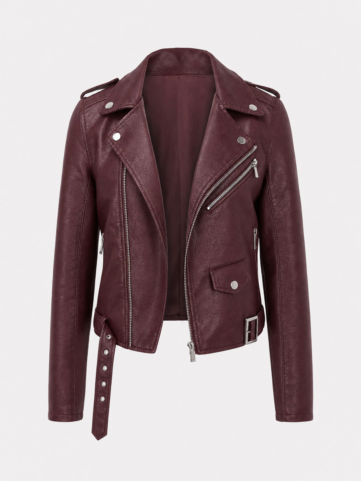 Timeless Leather Jacket With Stand Collar And Belt - 1