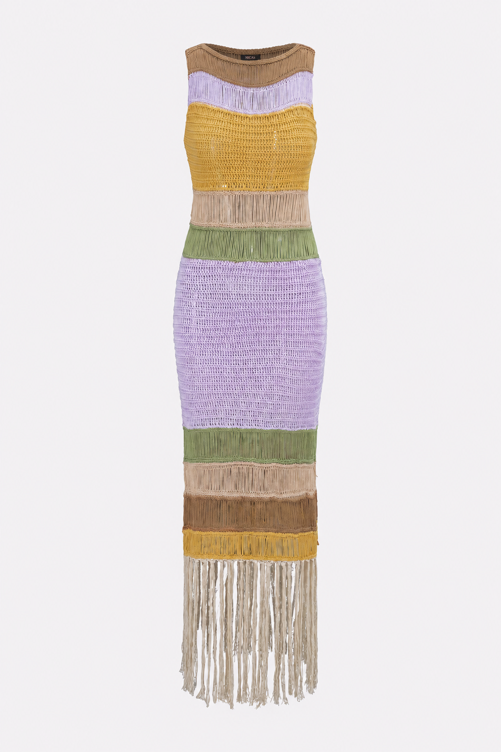 Open Knit Fringe Sleeveless Midi Dress - view 5