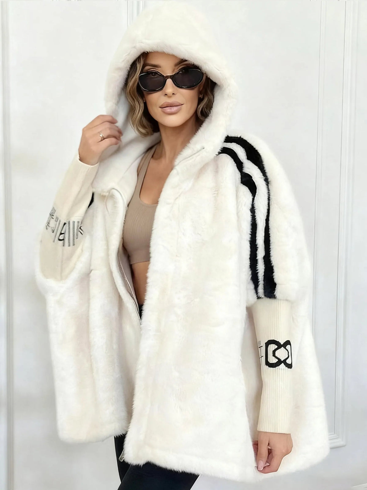 Oversized Faux Fur Hooded Winter Coat - view 5