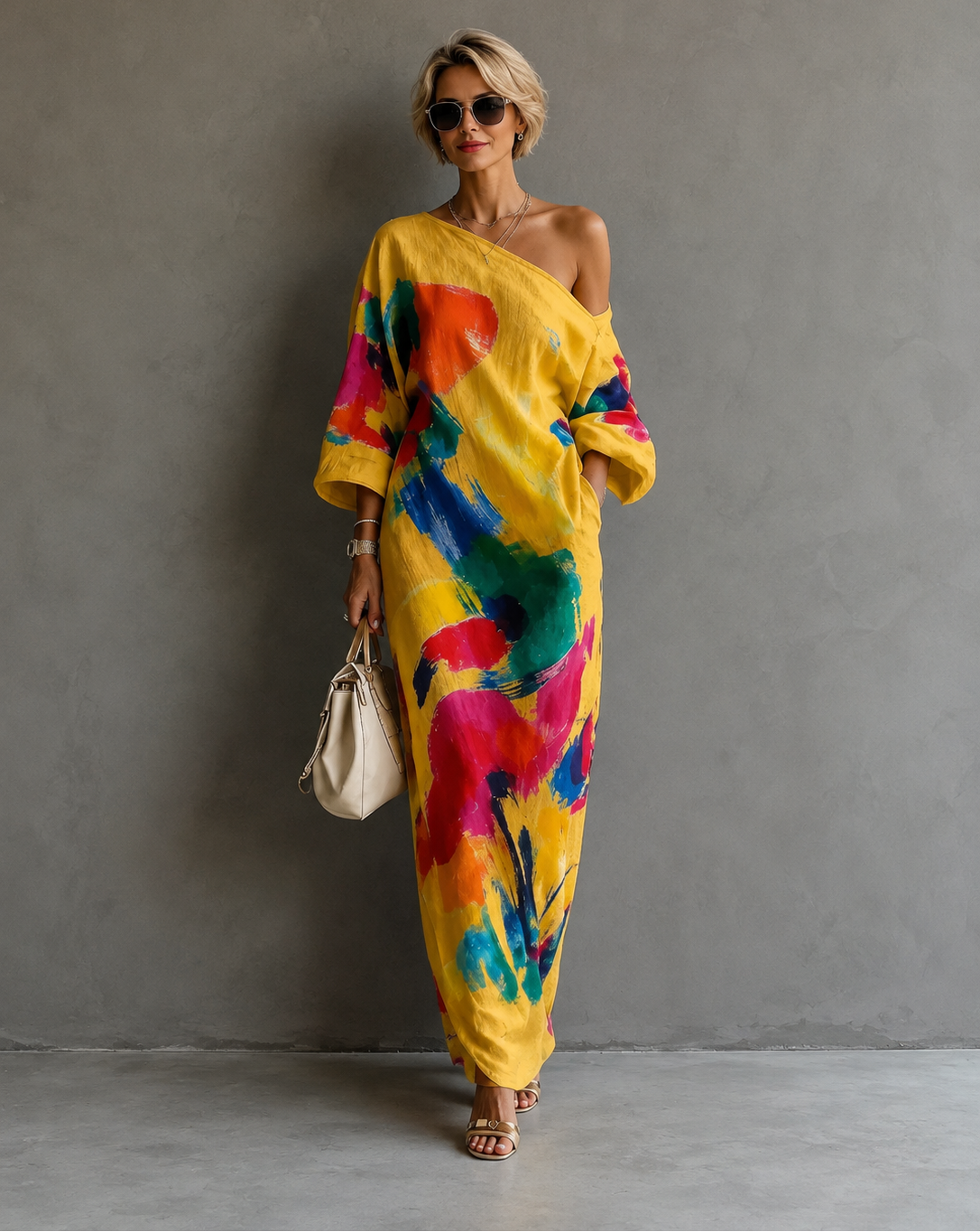 Textured abstract print one-shoulder maxi dress - view 8