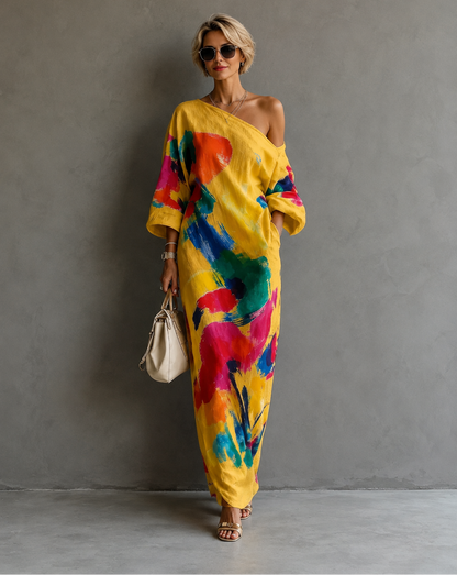 Textured abstract print one-shoulder maxi dress - view 8