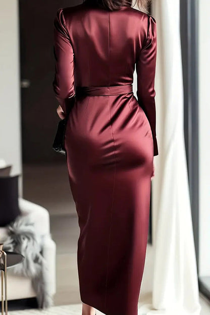 Satin V-neck tie-waist midi dress - view 9