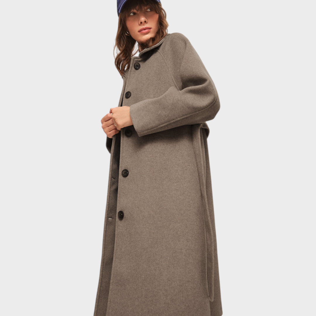 Brushed Oversized Long Coat with Tie Belt - view 3
