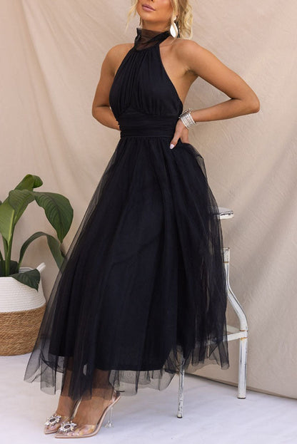 Tulle halter maxi dress with gathered bodice - view 7