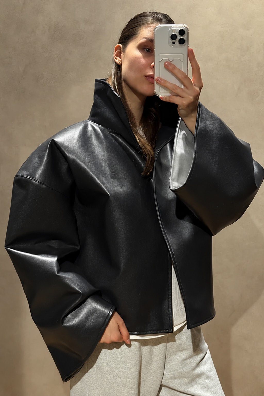 PU Leather Jacket Stand Collar Short Outerwear - 10