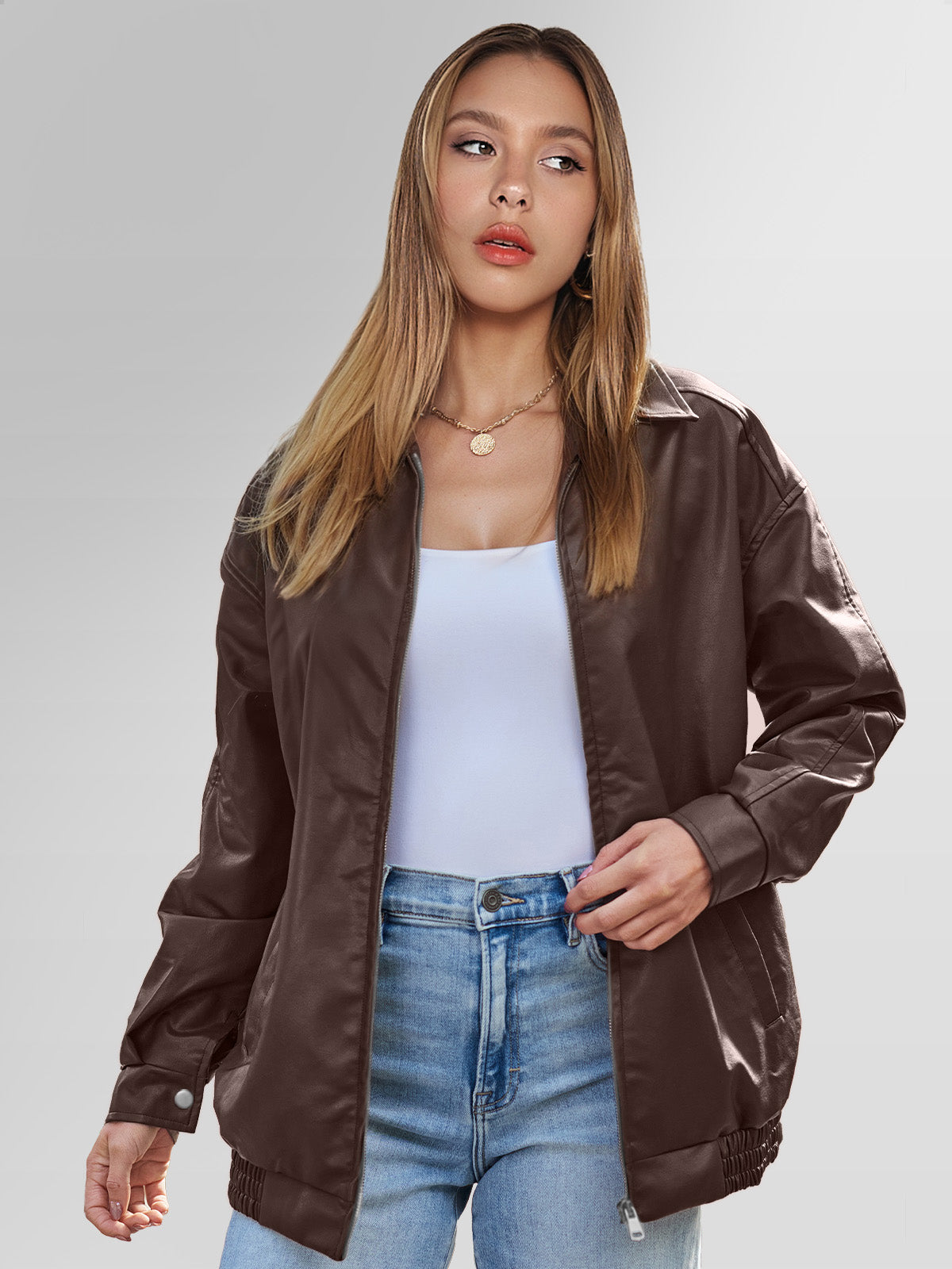 Oversized Leather Biker Jacket - view 3