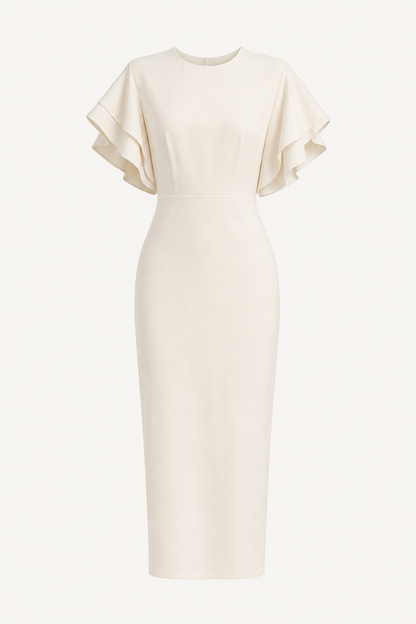 Ruffle Sleeve Slim Fit Midi Dress