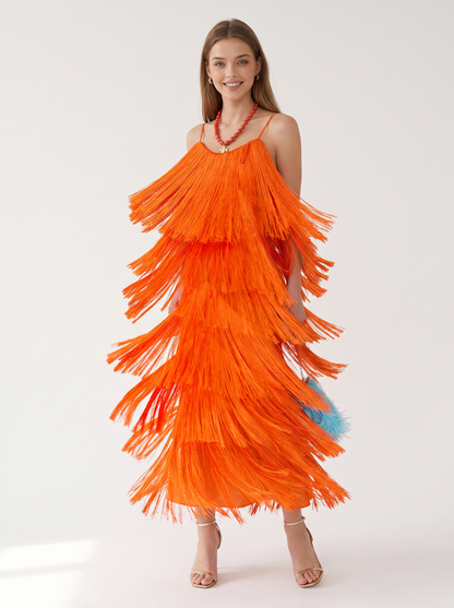Tiered Tassel Tie-Back Maxi Dress - view 4