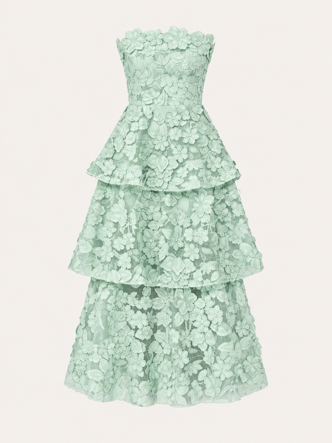 Green Embroidered Off-Shoulder Tiered Maxi Dress