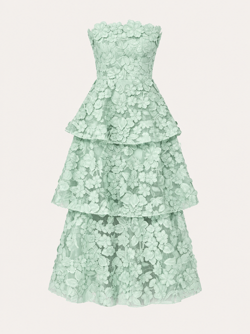 Green Embroidered Off-Shoulder Tiered Maxi Dress