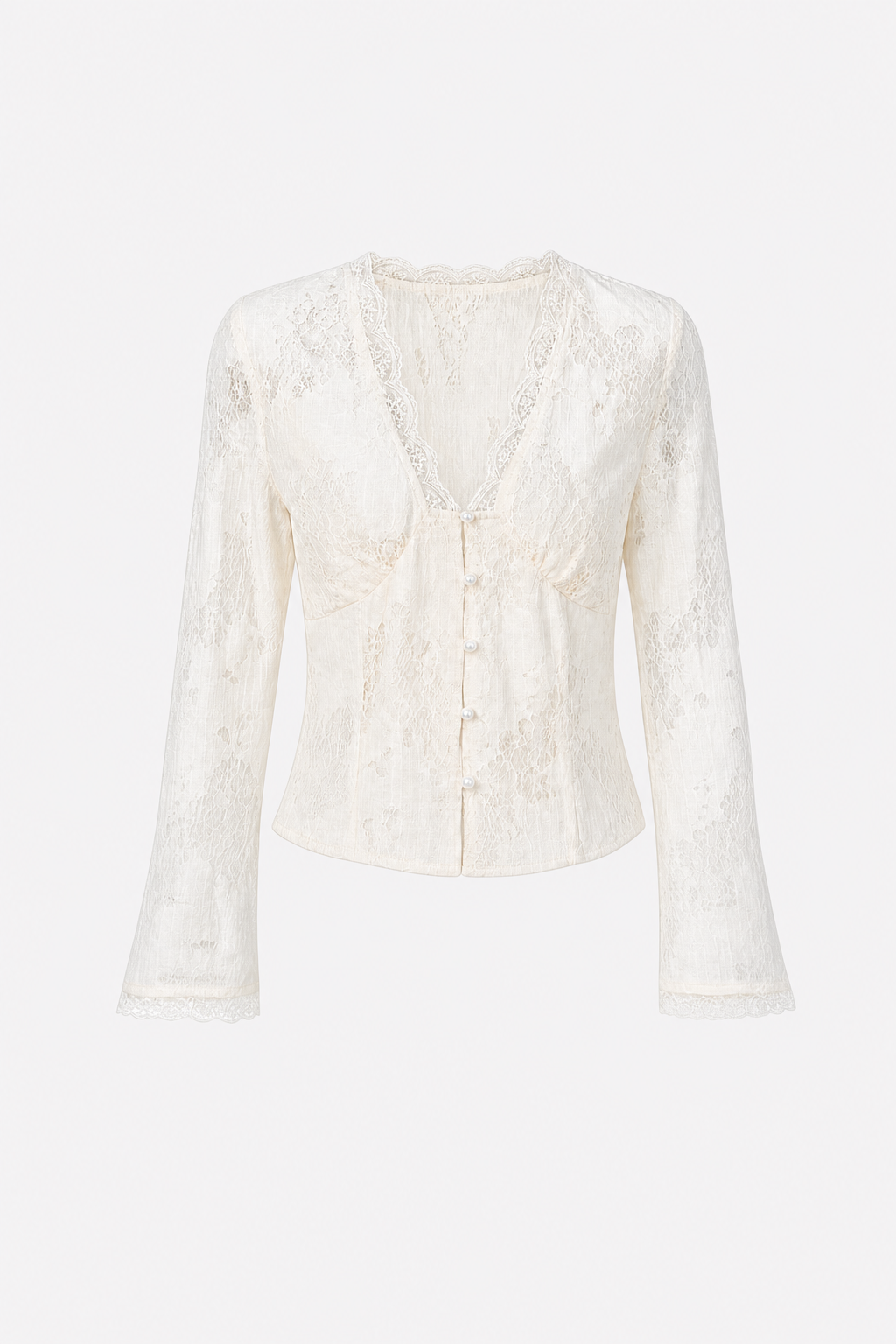 Apricot Floral Lace V-Neck Bell Sleeve Blouse