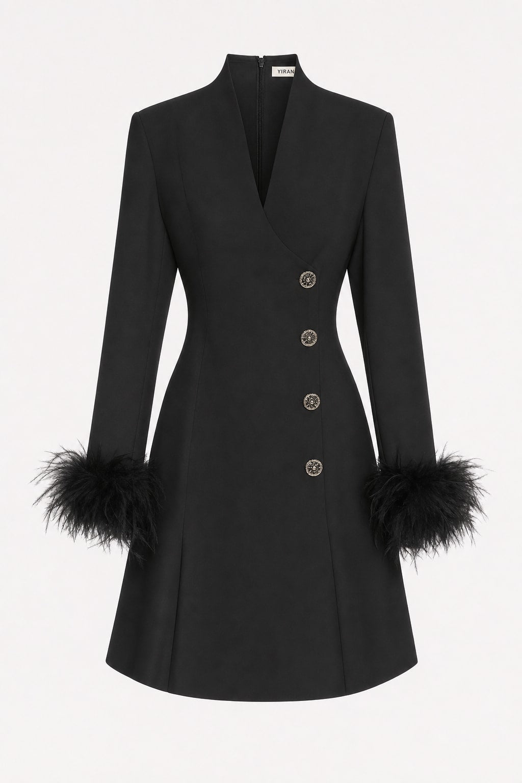Feather-Trim V-Neck A-Line Mini Dress - 1