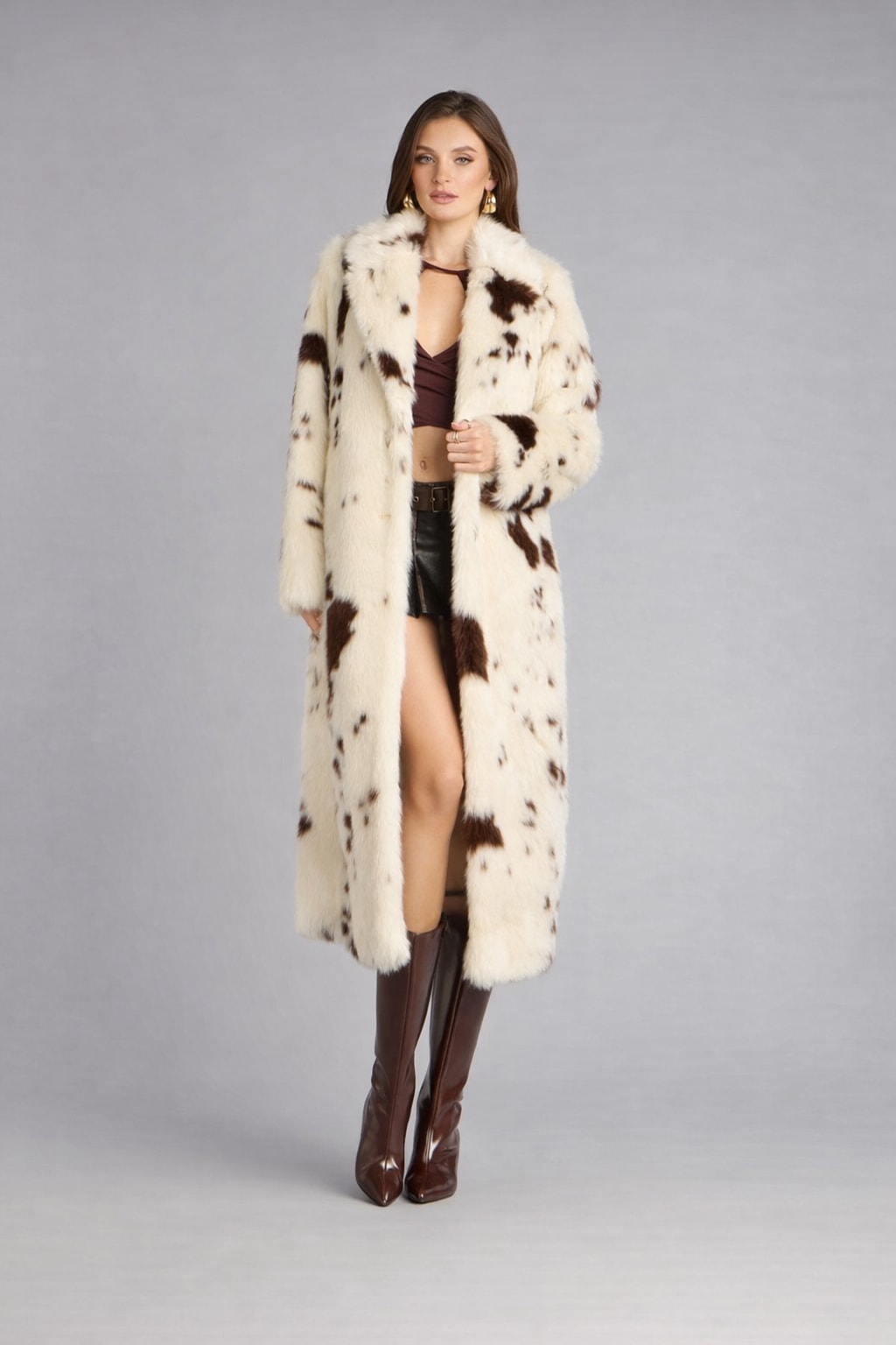 Faux Fur Coat With Longline Collared Silhouette - 3