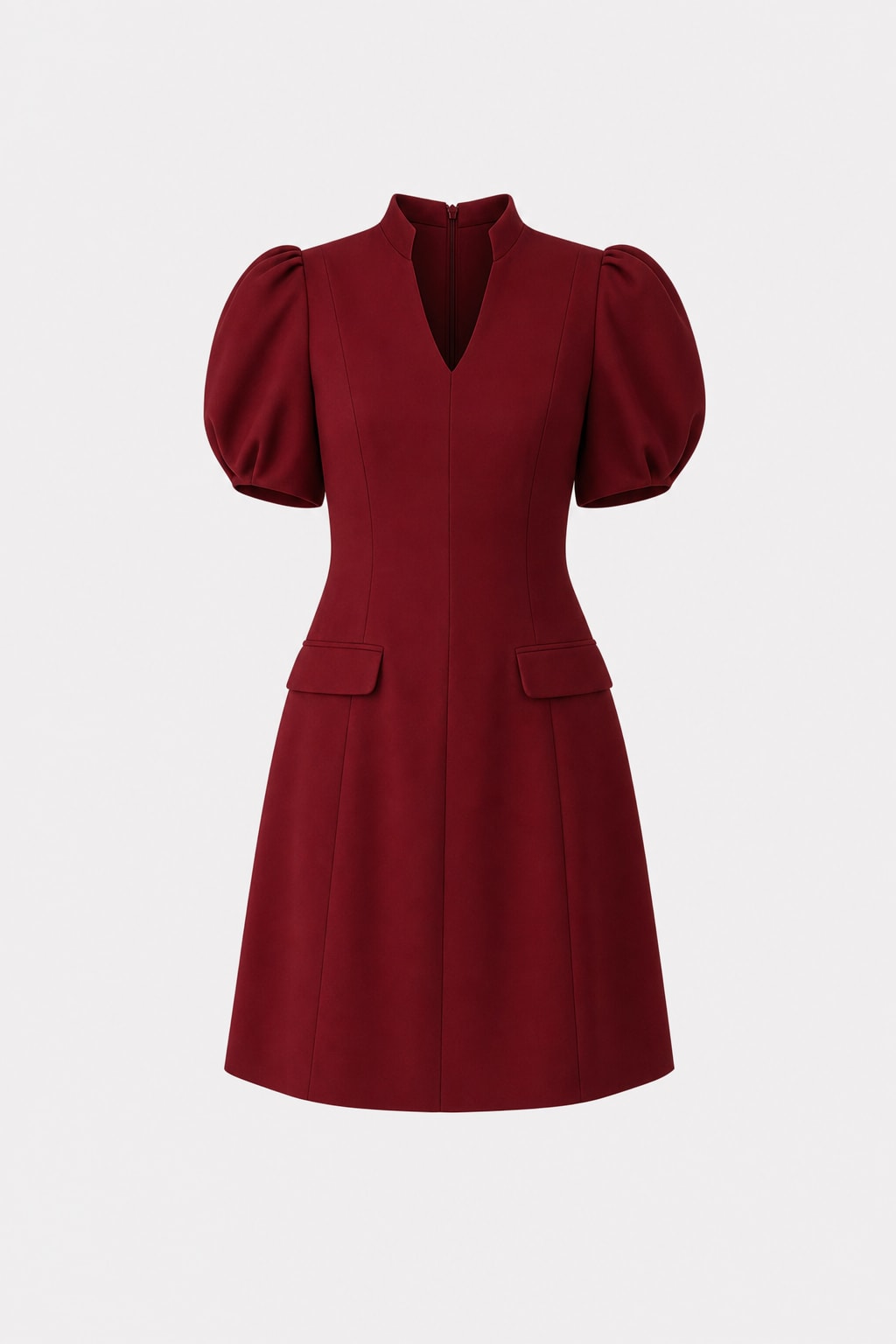 Terylene V-Neck Puff Sleeve Mini Dress - 1