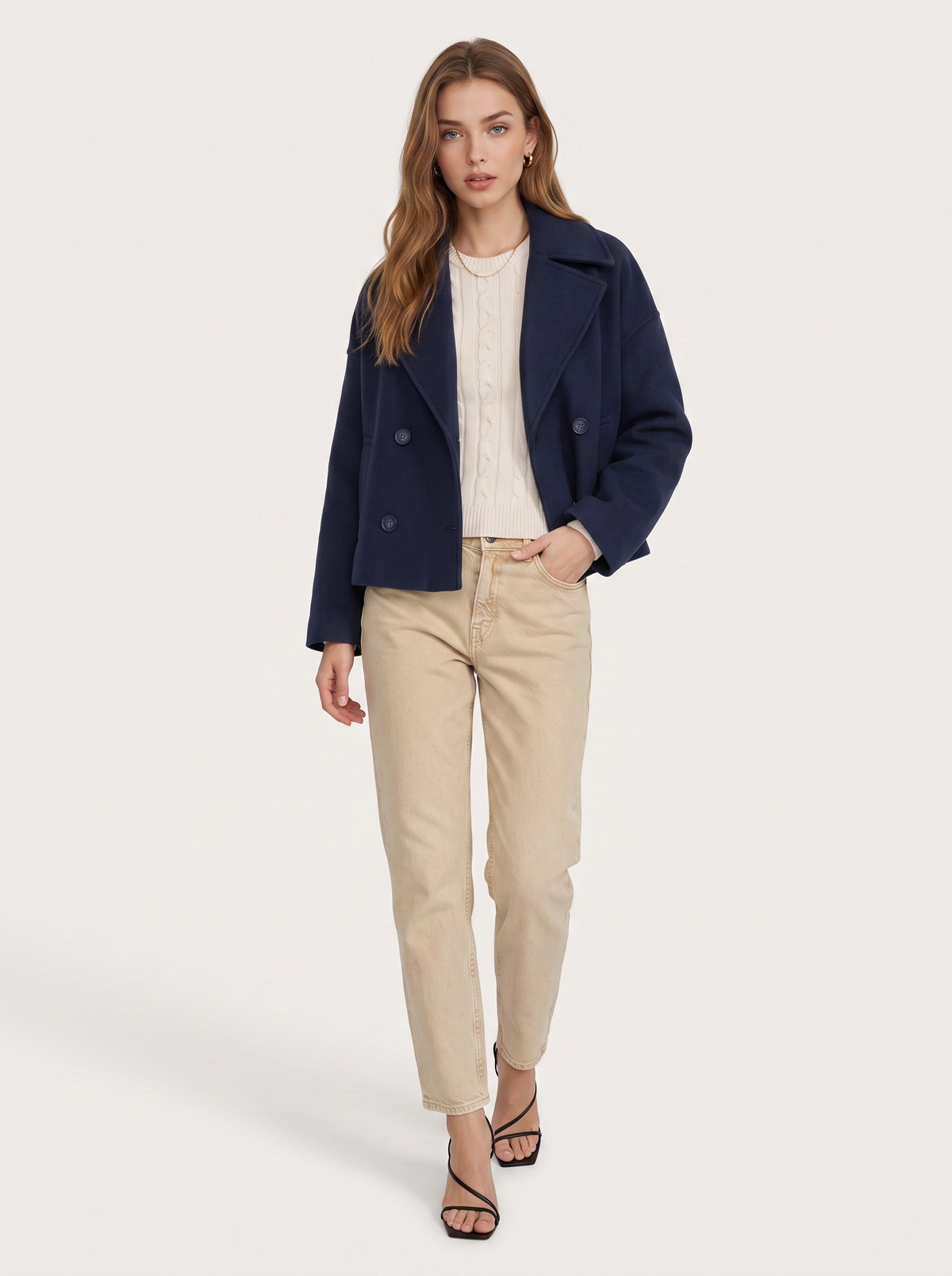Elegant Cropped Blazer with Pointed Lapels and Double Breasted Closure - 6
